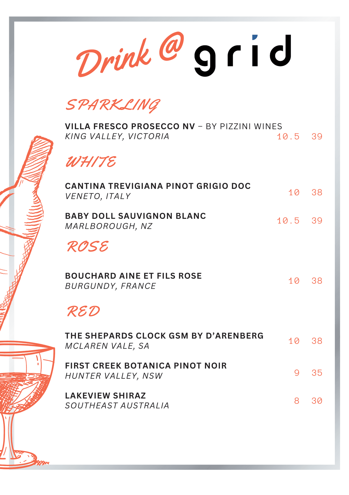 Drinks Menu at The Grid Italian Cafe & Restaurant